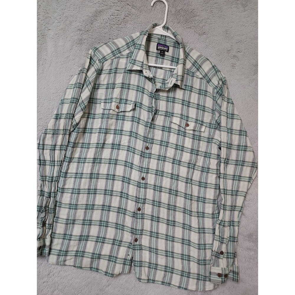 Patagonia Shirt Mens XL Plaid Organic Cotton Long Sleeve Steersman Green Plaid